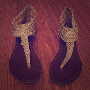 Gold braided thong sandal